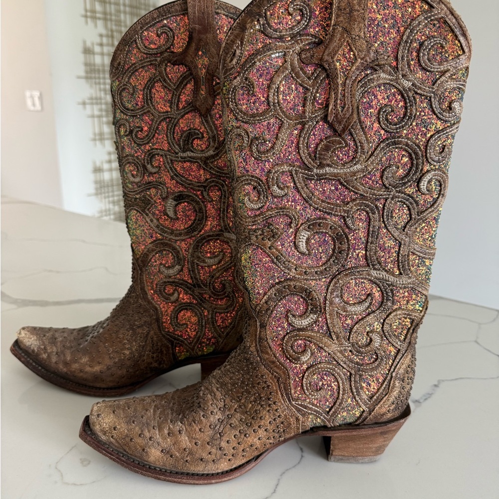 Corral C3467 Brown and iridescent Glitter western Cowboy Boots women’s 7 - Picture 4 of 8